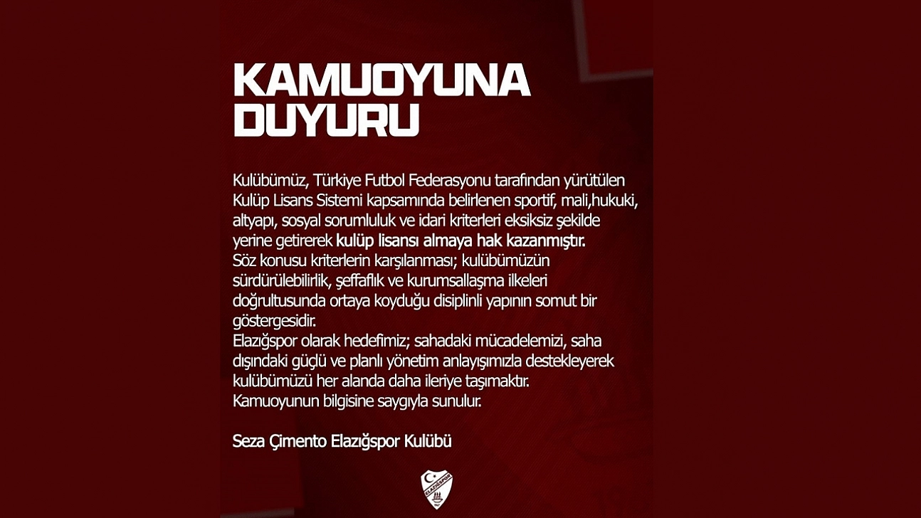 Elazığspor, Kulüp Lisansı Almaya Hak Kazandı