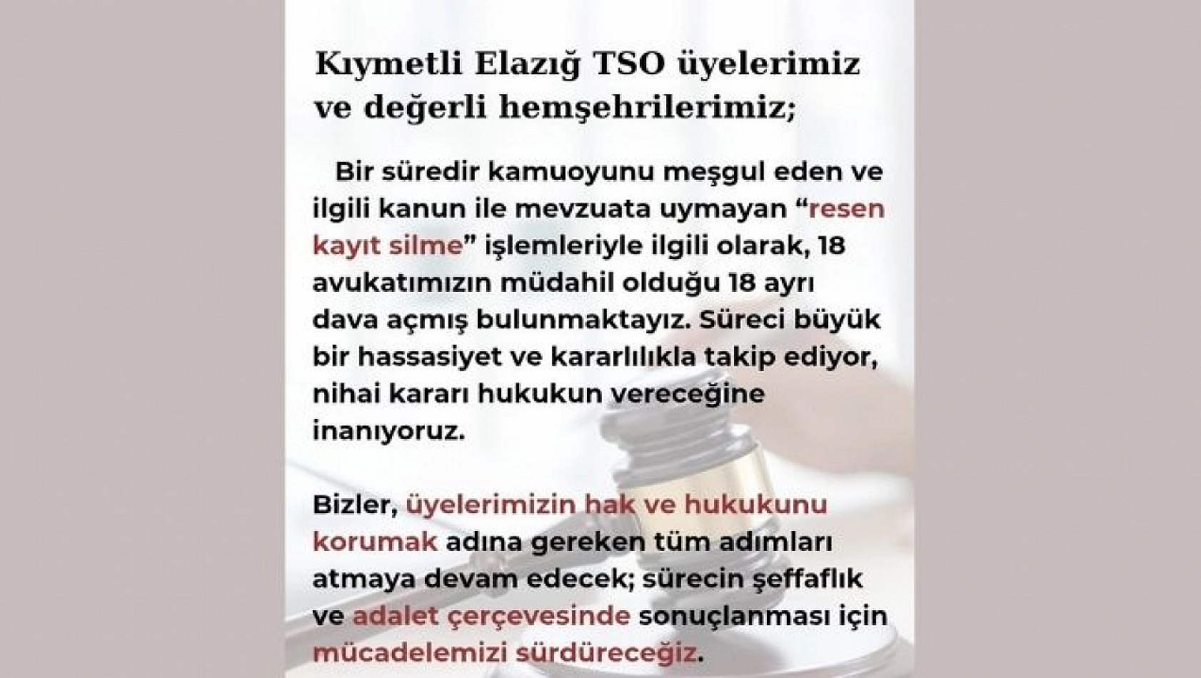 Ballıca'dan Elazığ TSO Üyelerine 'Resen Kayıt Silme' Açıklaması: '18 Ayrı Dava Açtık'