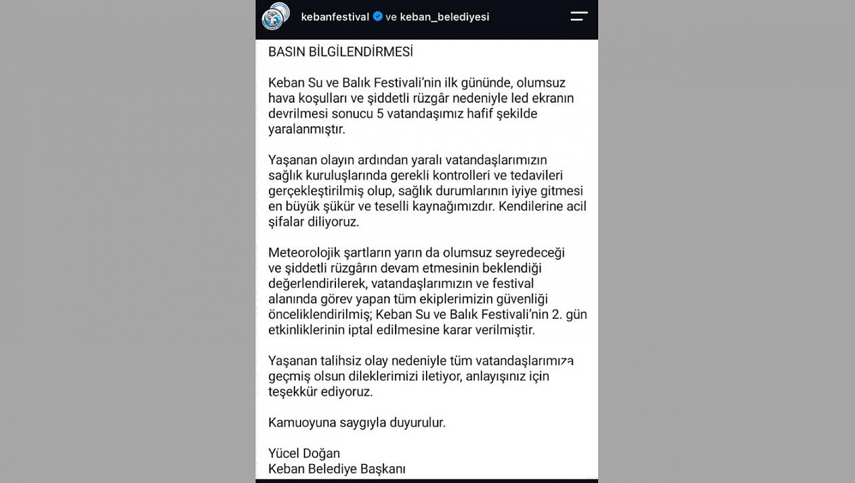 Keban Su ve Balık Festivali'nin 2. Gün Etkinlikleri İptal Edildi