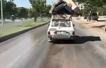 Tavan Yüküyle Trafikte Tehlike Saçtı