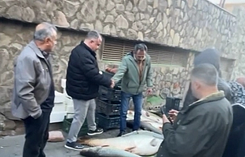 Elazığ'da kurban pazarlığını aratmayan görüntü: Vatandaşlar dev balık için yarıştı
