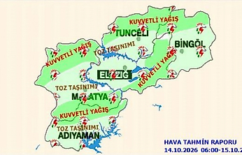 Meteoroloji'den Elazığ'a Kuvvetli Yağış Uyarısı