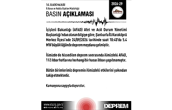 Şanlıurfa'da 5.4 Büyüklüğünde Deprem: Elazığ'da Hasar İhbarı Yok