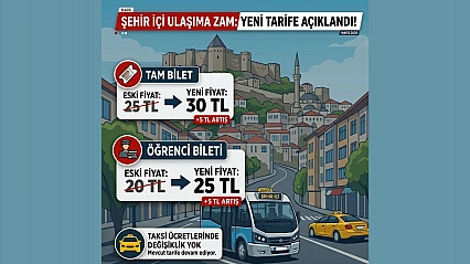 Şehir İçi Ulaşımda Yeni Ücret Tarifesi Belirlendi