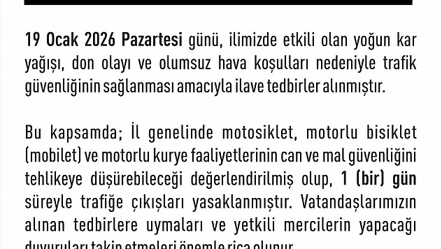 Elazığ'da Olumsuz Hava Nedeniyle Motosiklet ve Motorlu Kuryelere Yasak