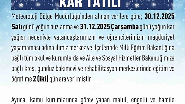 Elazığ'da eğitime 2 günlük ara verildi.