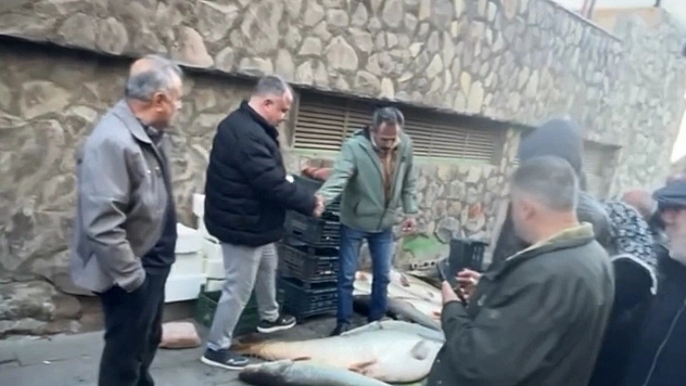 Elazığ'da kurban pazarlığını aratmayan görüntü: Vatandaşlar dev balık için yarıştı