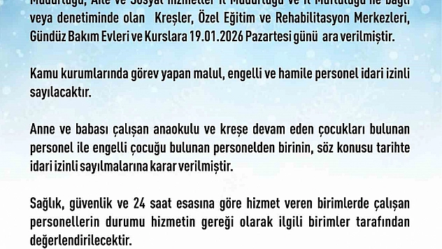 Elazığ'da Rehabilitasyon ve Bakımevi Kursları Kar Nedeniyle Tatil Edildi
