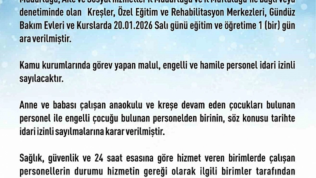Elazığ'da Kar Tatili: Rehabilitasyon ve Bakımevi Kurslarına 1 Gün Ara