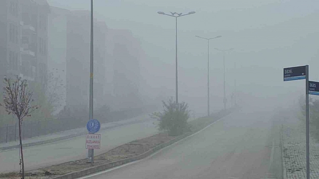 Elazığ'da yoğun sis nedeniyle bir mahalle görünmez hale geldi.