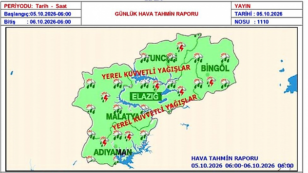 Elazığ'a Kuvvetli Yağış Uyarısı