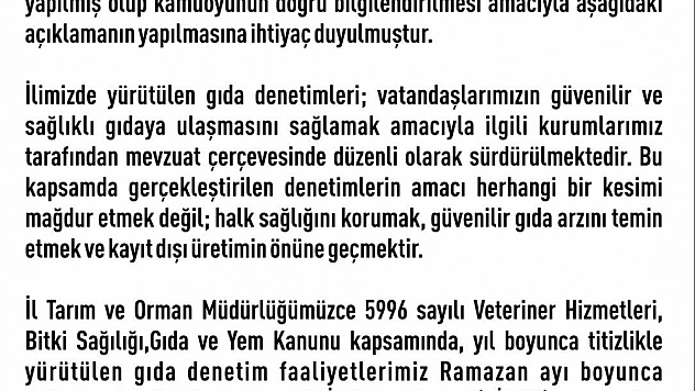 Elazığ Valiliği'nden Denetim Açıklaması
