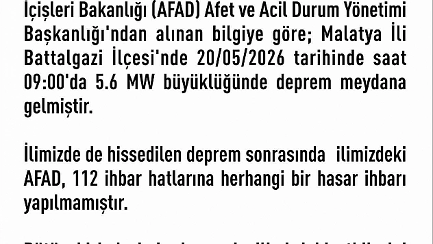Elazığ Valiliği'nden Deprem Açıklaması: 'Herhangi Bir Hasar İhbarı Yok'
