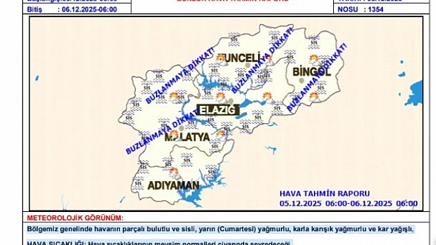 Meteoroloji, Elazığ için hafta sonu kar yağışı uyarısında bulundu.