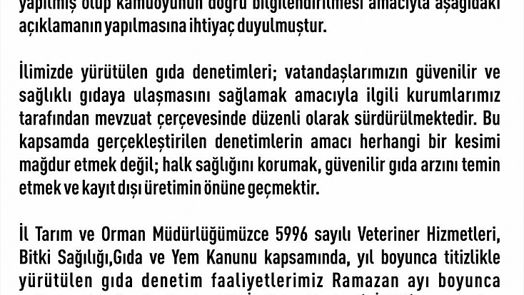 Elazığ Valiliği’nden Denetim Açıklaması