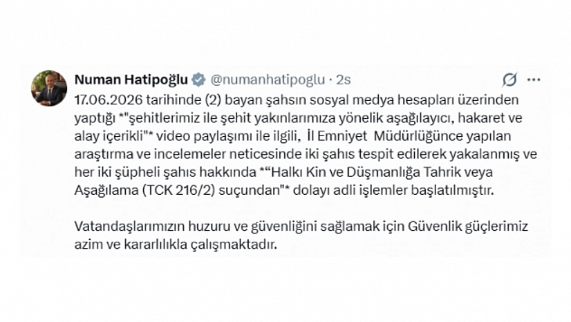 Elazığ'da Şehitlere Hakaret İçerikli Paylaşım Yapan İki Kadına Adli İşlem
