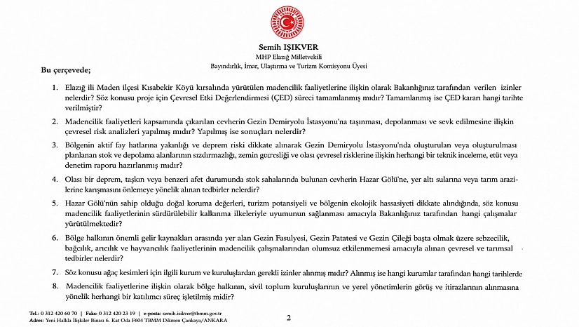 Işıkver, Madenciliğin Çevresel Etkilerini Meclis Gündemine Taşıdı