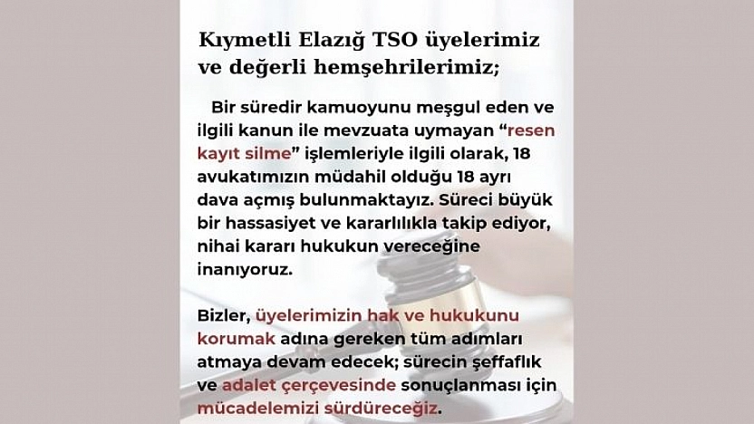 Ballıca'dan Elazığ TSO Üyelerine 'Resen Kayıt Silme' Açıklaması: '18 Ayrı Dava Açtık'