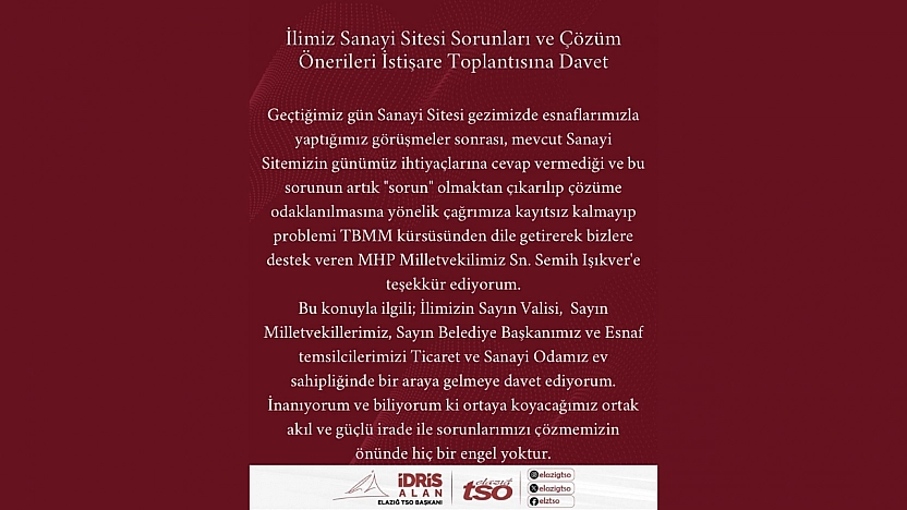 Başkan Alan'dan Sanayi Sitesi İçin Teşekkür Ve Davet