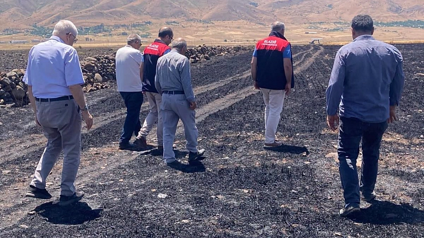 Elazığ'da Yangında Zarar Gören 70 Dönümlük Alanda Hasar Tespiti Başladı