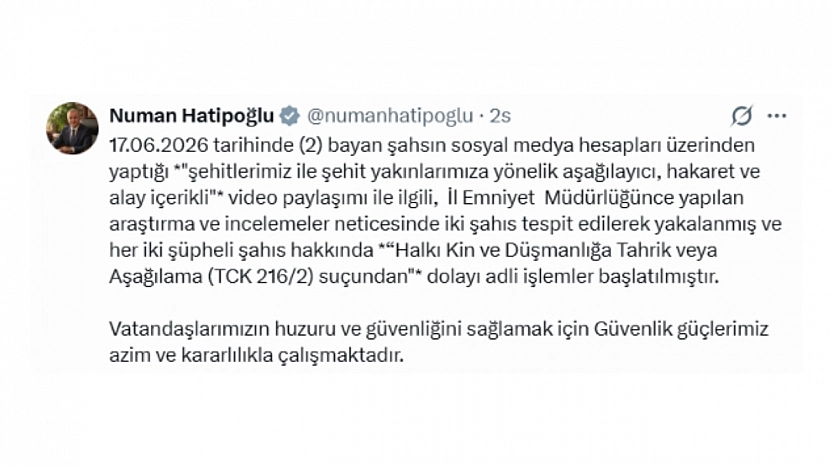 Elazığ'da Şehitlere Hakaret İçerikli Paylaşım Yapan İki Kadına Adli İşlem