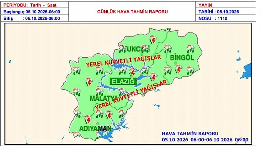 Elazığ'a Kuvvetli Yağış Uyarısı
