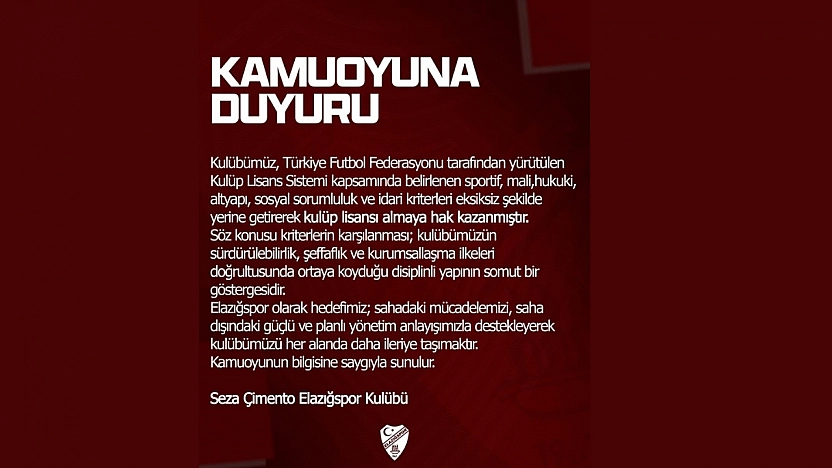 Elazığspor, Kulüp Lisansı Almaya Hak Kazandı