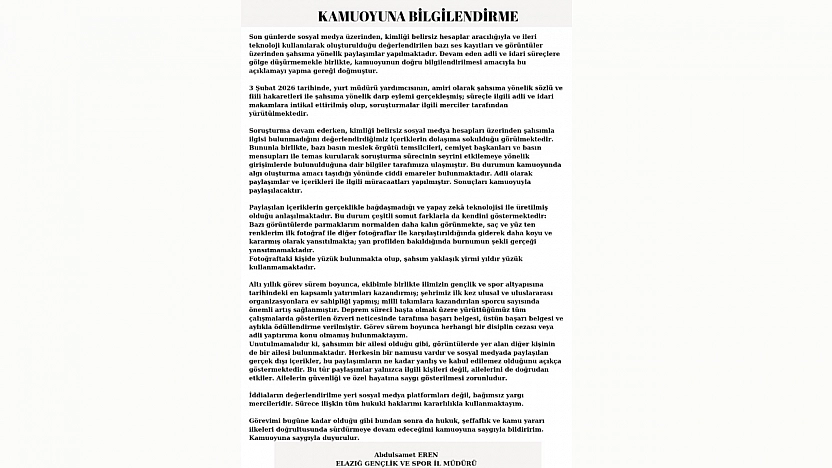 Gençlik ve Spor İl Müdürü Abdulsamet Eren'den Açıklama